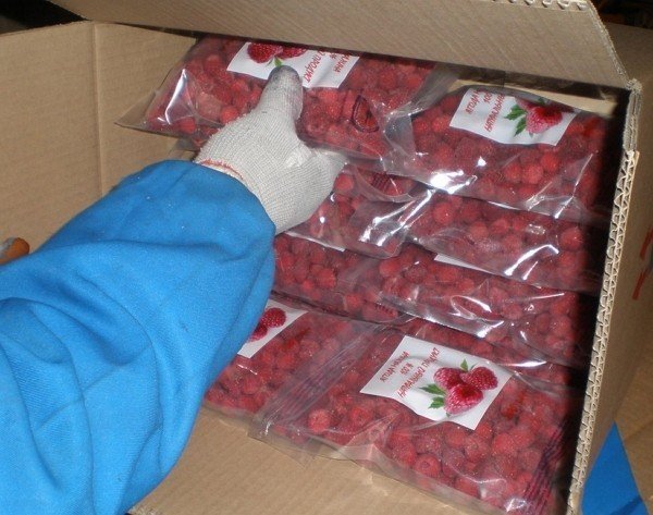 На фото - замороженные ягоды малины из магазина, zauralprodukt.ru